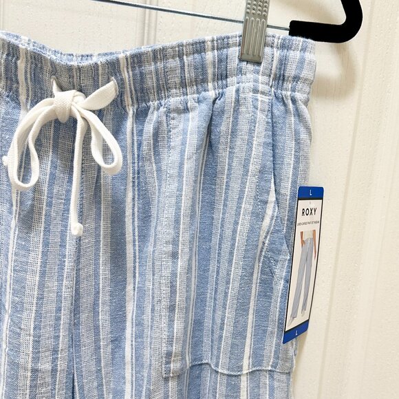 Roxy Women's Linen Blend Cargo Pant Size L Blue Coastal Boho Lightweight (NEW) - Picture 6 of 16